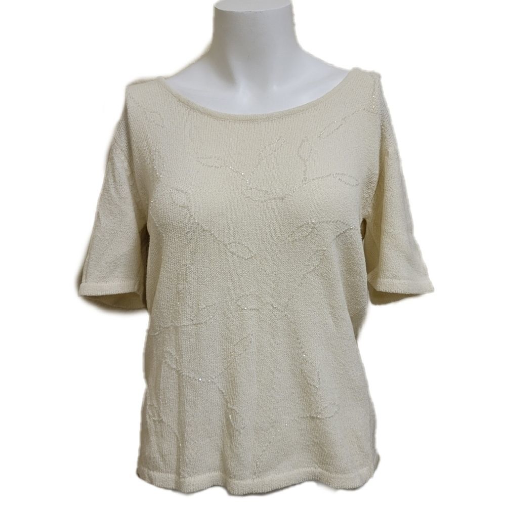 90's vintage dressy beaded creamy blouse 3/4 sleev